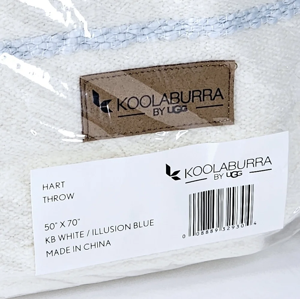 New! UGG Koolaburra Boucle Woven Tassel Cream Baby Blue Stripes Throw Blanket